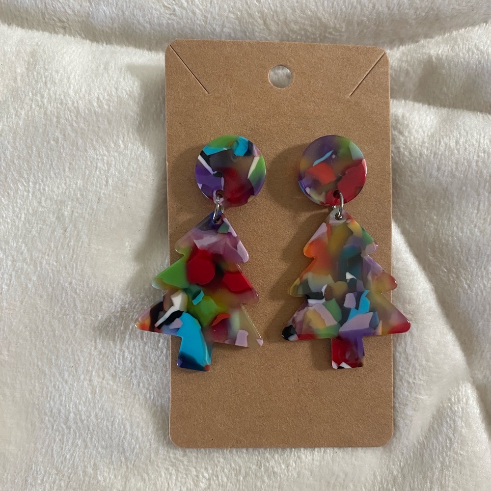 Colorful Tree-Shaped Earrings - Picture 2 of 5